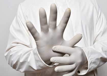 Wearing Grey Rubber Gloves